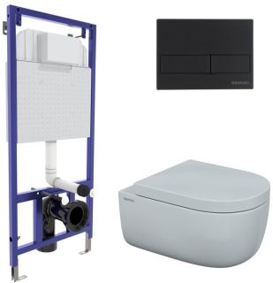 Комплект Berges 4в1 043234: инсталляция NOVUM525 кнопка L5 SoftTouch чёрная унитаз EGO XL Rimless сиденье Toma SO